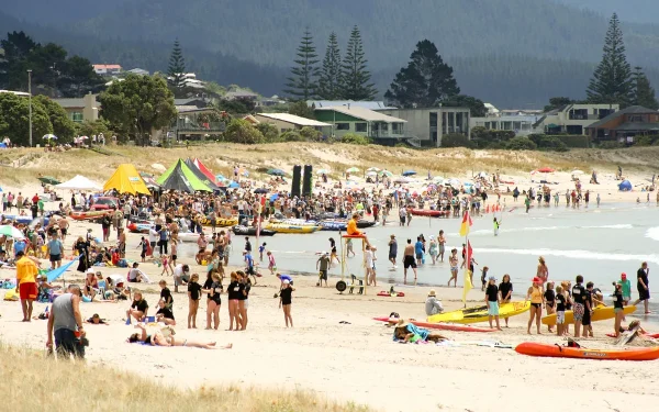 Whangamata beach coastline