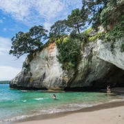 Cathedral Cove limestone archway and white-sand beach near Hahei, Coromandel