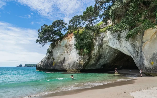Cathedral Cove limestone archway and white-sand beach near Hahei, Coromandel