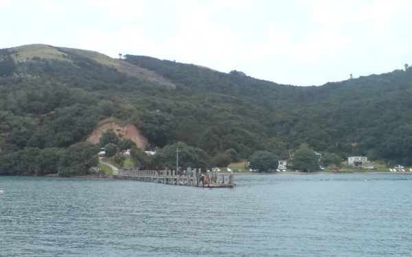 Passenger ferry and wharf on the Hauraki Gulf near Coromandel Town, New Zealand