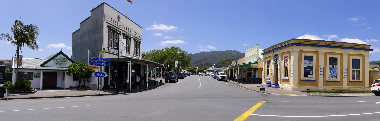 Historic main road of Coromandel Town on the Hauraki Gulf